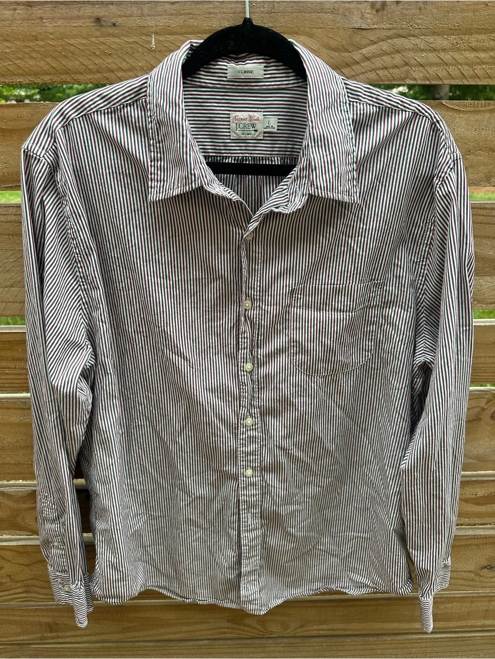 J. Crew Men’s Burgundy and White Striped Button-Down Shirt